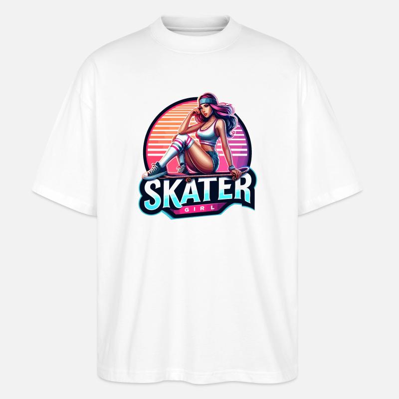 Retro Skate Mädchen Illustration - Stanley/Stella Oversized Unisex Bio T-Shirt Blaster 2.0 - Weiß