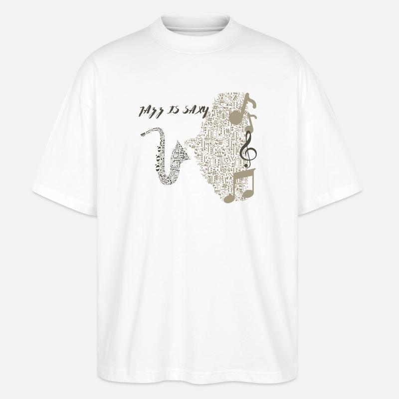 Musical Saxophone Design in Notes - Stanley/Stella Oversized Unisex Organic T-shirt Blaster 2.0 - white