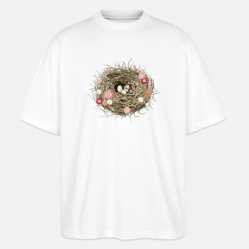 Vogelnest oder Osternest mit Trockenblumen - Stanley/Stella Oversized Unisex Bio T-Shirt Blaster 2.0 - Weiß