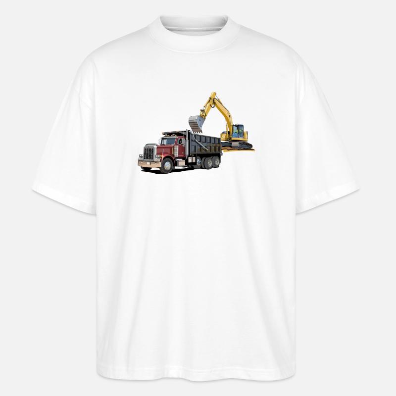 Lastwagen mit Bagger - Stanley/Stella Oversized Unisex Bio T-Shirt Blaster 2.0 - Weiß