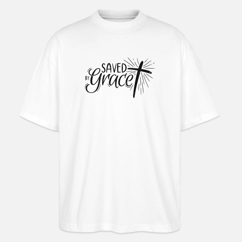 Saved by Grace Lettering - Stanley/Stella Oversized Unisex Bio T-Shirt Blaster 2.0 - Weiß
