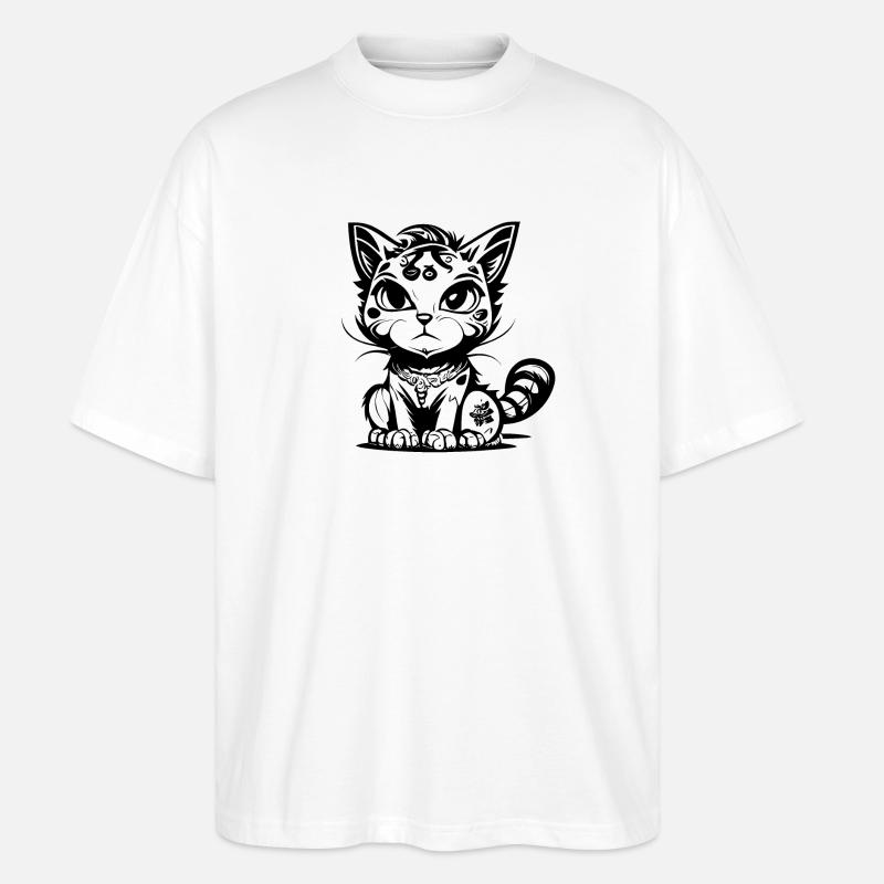 Mignon assis Manga Comic Cat - T-shirt bio Blaster 2.0 coupe oversize Stanley/Stella Unisexe - blanc