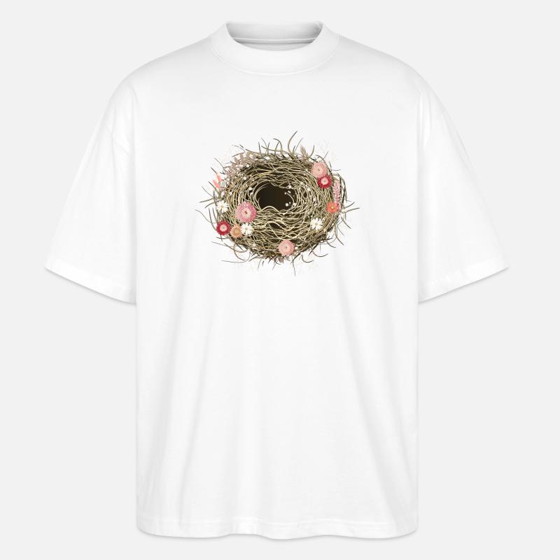 leeres Vogelnest oder Osternest mit Trockenblumen - Stanley/Stella Oversized Unisex Bio T-Shirt Blaster 2.0 - Weiß