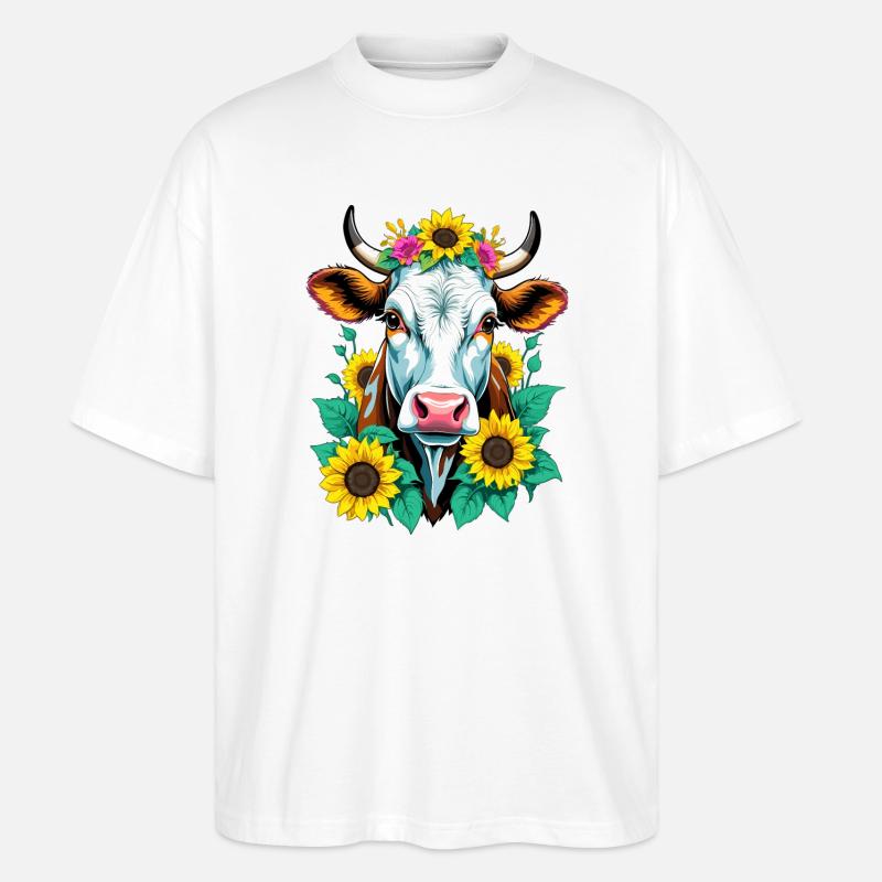 Kuh mit Sonnenblumen - Stanley/Stella Oversized Unisex Bio T-Shirt Blaster 2.0 - Weiß