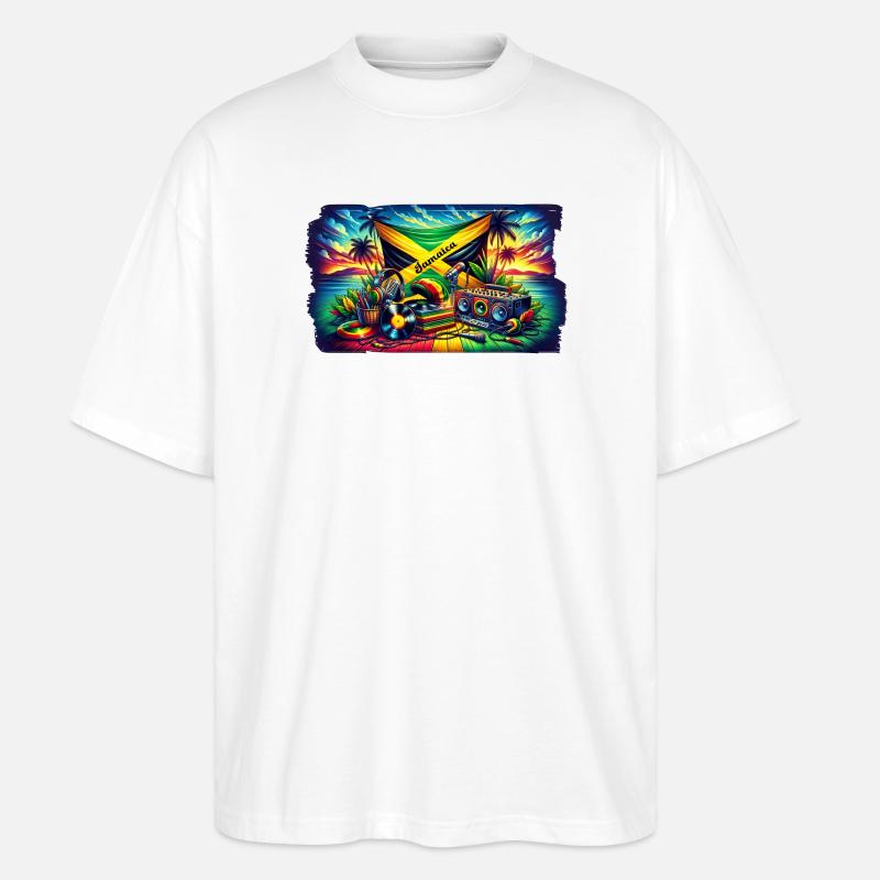 Jamaïque Caraïbes Reggae Musique - T-shirt bio Blaster 2.0 coupe oversize Stanley/Stella Unisexe - blanc