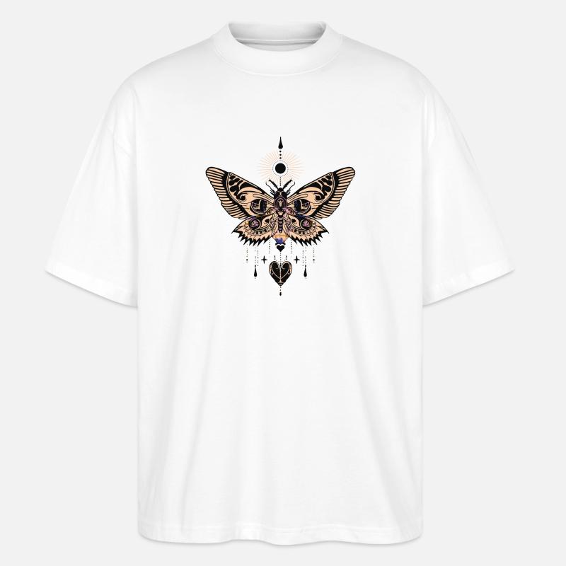 Mystical Moth and Celestial Aura Design - Stanley/Stella Oversized Unisex Organic T-shirt Blaster 2.0 - white