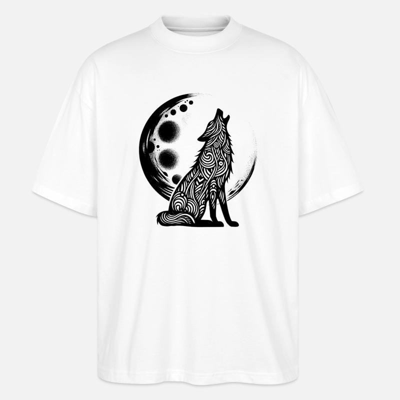 Wolf heult den Mond an - Stanley/Stella Oversized Unisex Bio T-Shirt Blaster 2.0 - Weiß