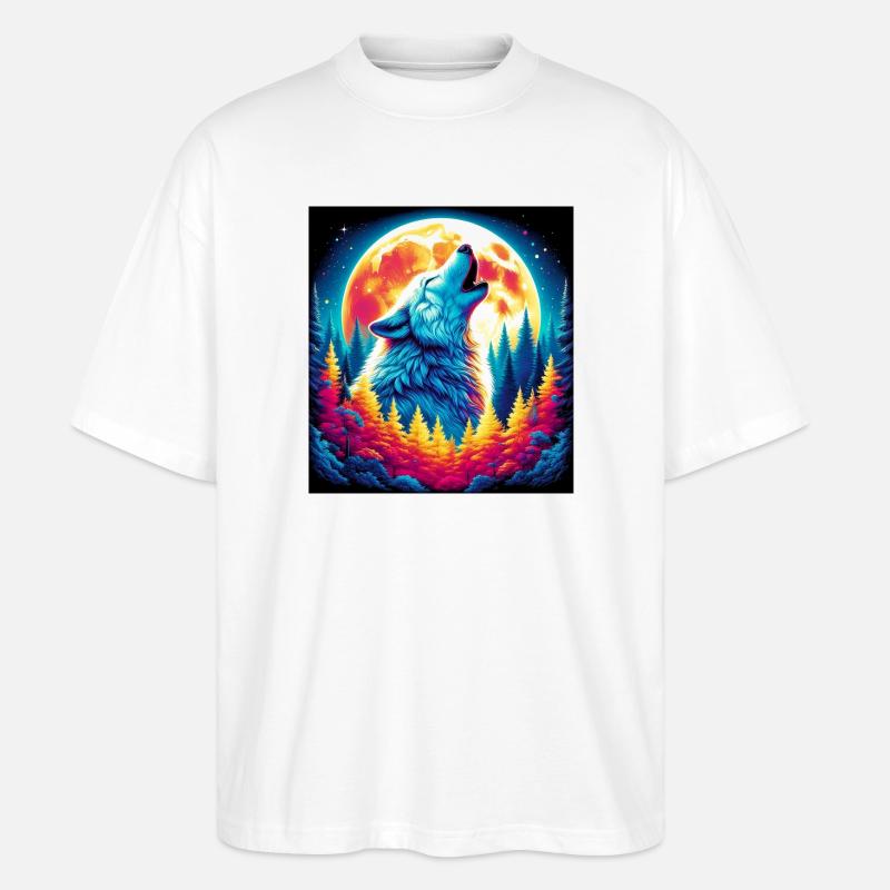Wolf heult den Mond an - Stanley/Stella Oversized Unisex Bio T-Shirt Blaster 2.0 - Weiß