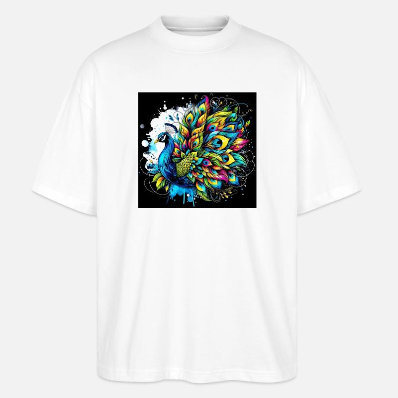 Pfau - Stanley/Stella Oversized Unisex Bio T-Shirt Blaster 2.0 - Weiß