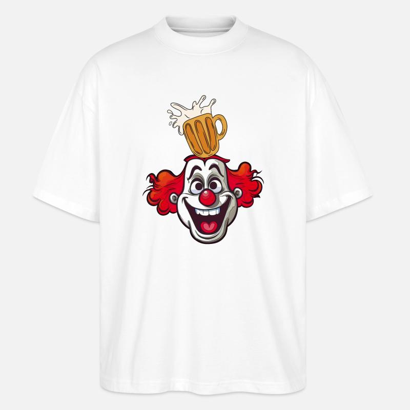 Clown mit Bierglas Splash Karnevalkostüm - Stanley/Stella Oversized Unisex Bio T-Shirt Blaster 2.0 - Weiß