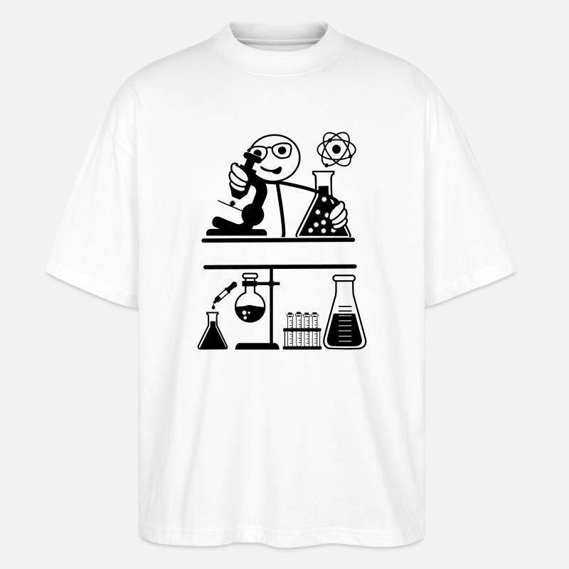 Lab with stickmen looking into microscope - Stanley/Stella Oversized Unisex Organic T-shirt Blaster 2.0 - white