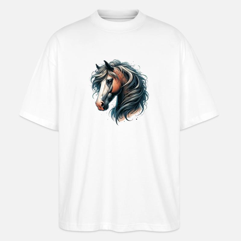 Tête de cheval à crinière fluide - T-shirt bio Blaster 2.0 coupe oversize Stanley/Stella Unisexe - blanc