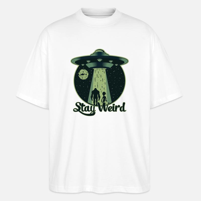 Bleib seltsam - UFO, Alien - Stanley/Stella Oversized Unisex Bio T-Shirt Blaster 2.0 - Weiß