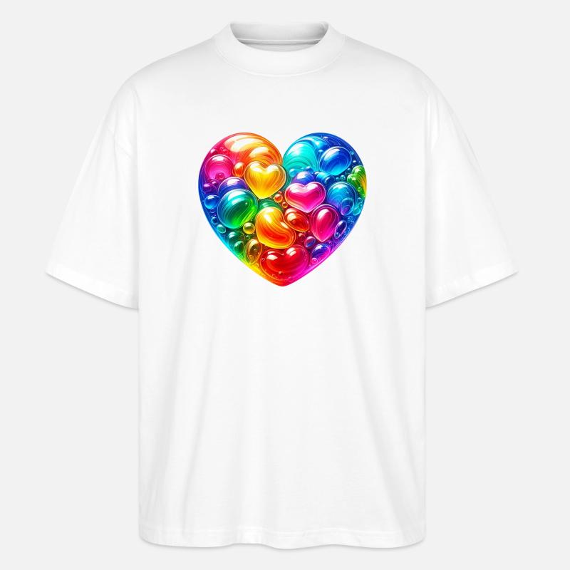 Buntes Herz - Stanley/Stella Oversized Unisex Bio T-Shirt Blaster 2.0 - Weiß