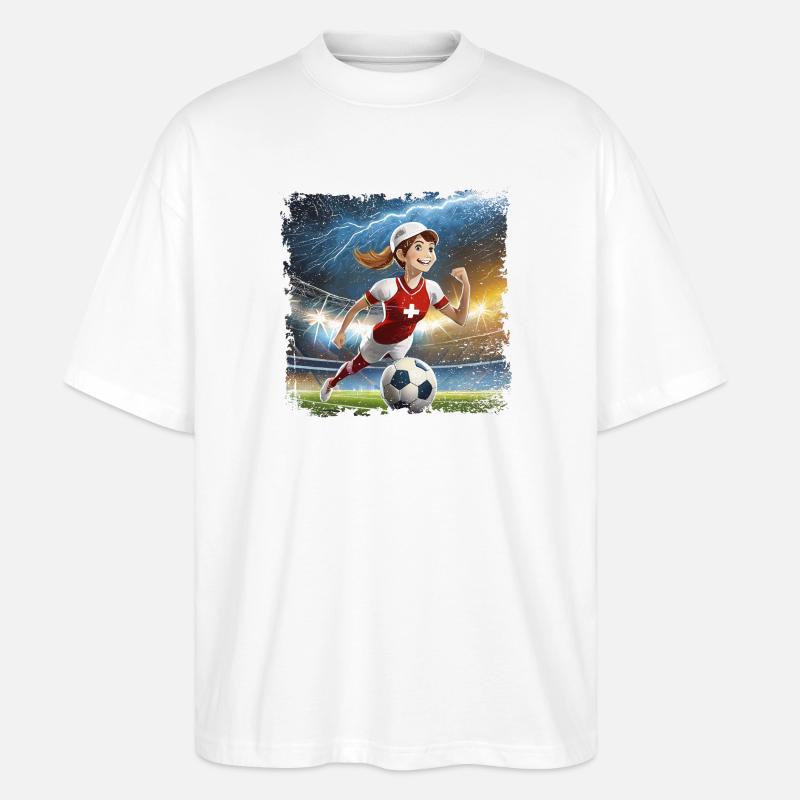 Fussballerin Comicfigur Stadion mit Blitzen - Stanley/Stella Oversized Unisex Bio T-Shirt Blaster 2.0 - Weiß