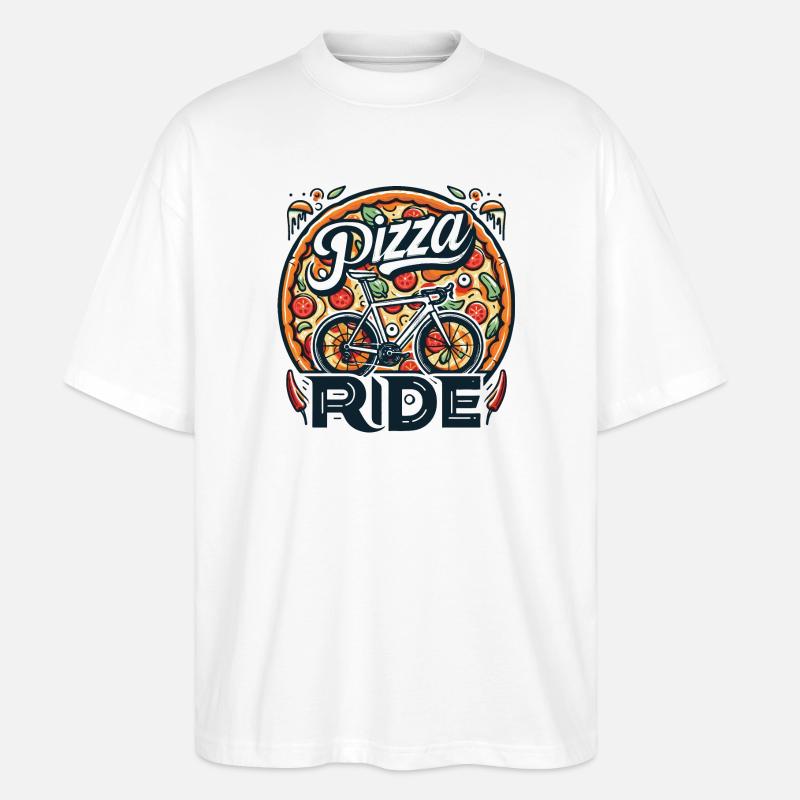 Design der Pizza-Radtour - Stanley/Stella Oversized Unisex Bio T-Shirt Blaster 2.0 - Weiß