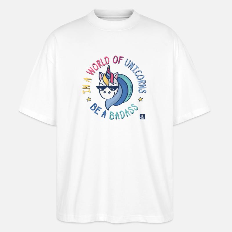 Badass-Einhorn - Stanley/Stella Oversized Unisex Bio T-Shirt Blaster 2.0 - Weiß