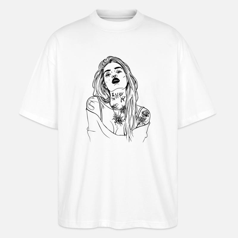 Tattoo Mädchen Linie Kunst - Stanley/Stella Oversized Unisex Bio T-Shirt Blaster 2.0 - Weiß