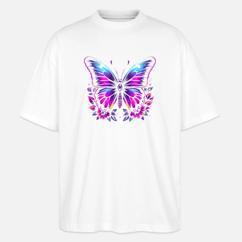 Schmetterling und Blumen - Stanley/Stella Oversized Unisex Bio T-Shirt Blaster 2.0 - Weiß