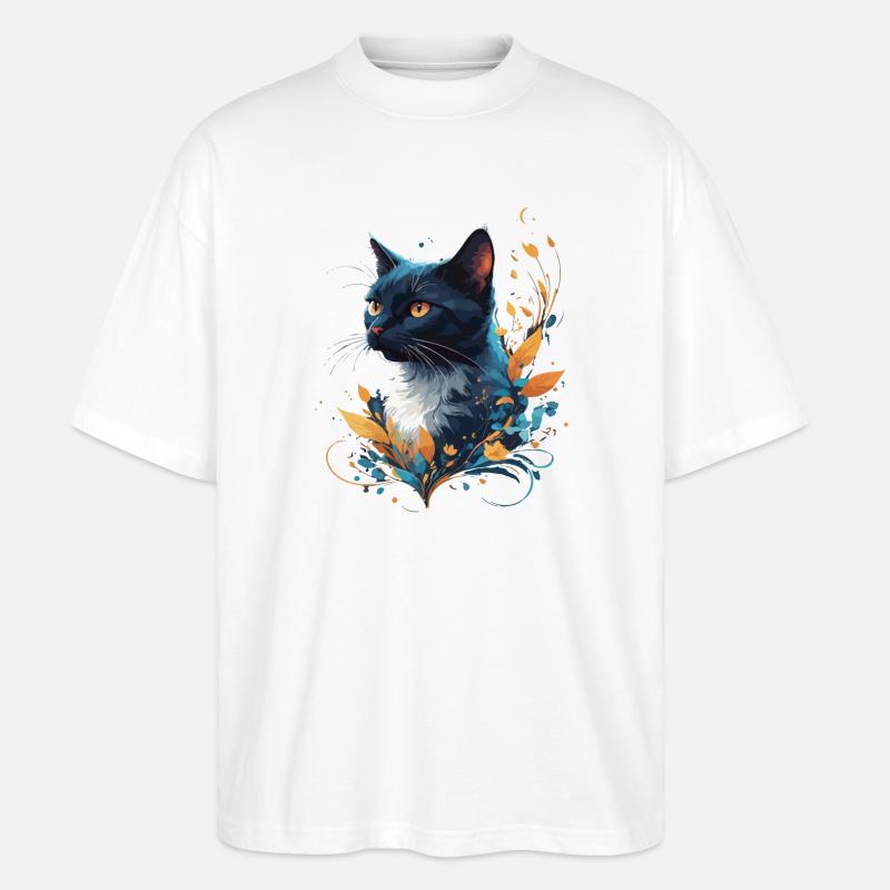 Bunte Katze - Stanley/Stella Oversized Unisex Bio T-Shirt Blaster 2.0 - Weiß