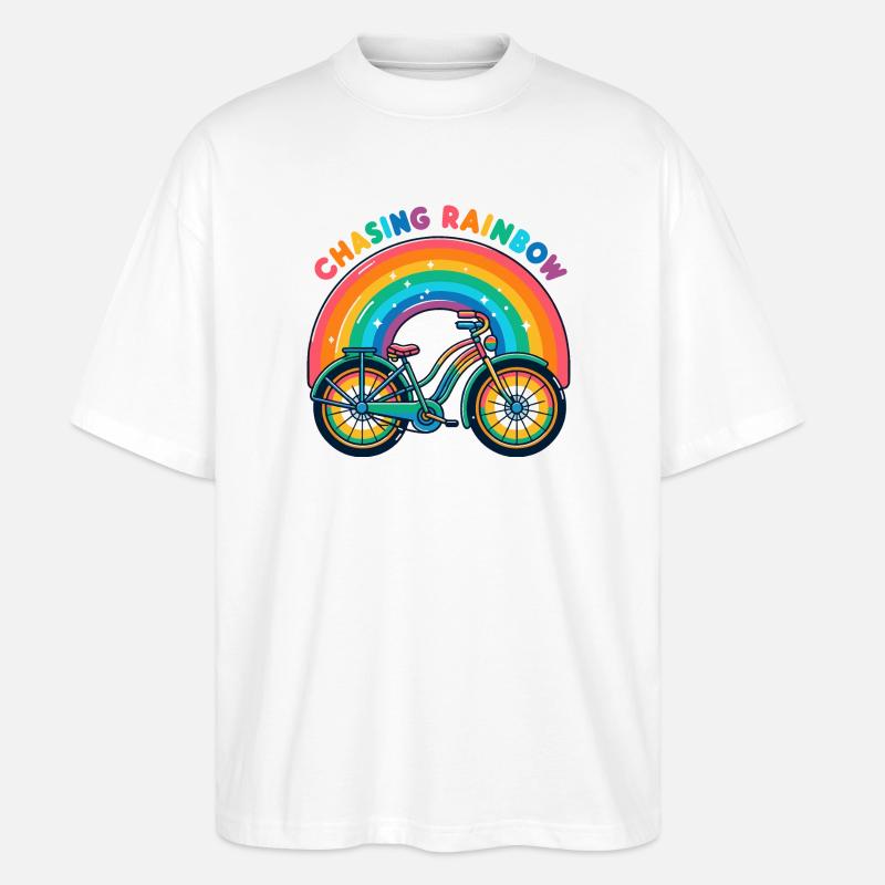 Conception de vélo Chasing Rainbow - T-shirt bio Blaster 2.0 coupe oversize Stanley/Stella Unisexe - blanc
