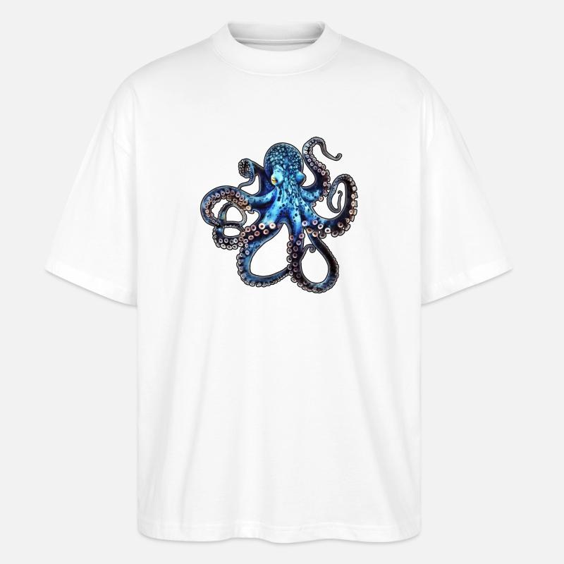 Tiefsee Oktopus in Blau - Stanley/Stella Oversized Unisex Bio T-Shirt Blaster 2.0 - Weiß