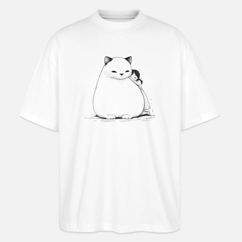 Großes Kuscheln mit einer Katze - Stanley/Stella Oversized Unisex Bio T-Shirt Blaster 2.0 - Weiß