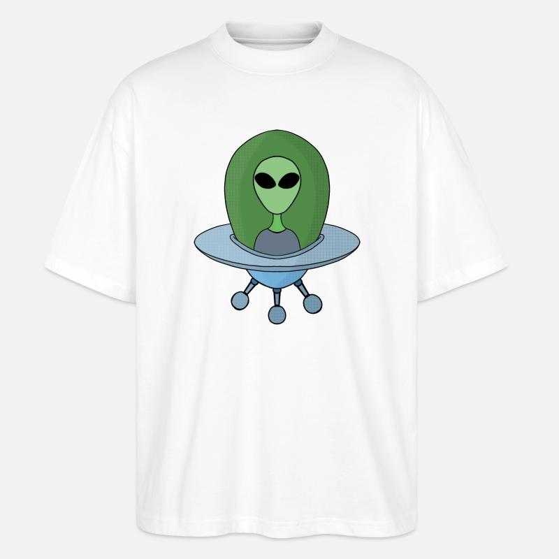 Alien in seinem kleinen Raumschiff - Stanley/Stella Oversized Unisex Bio T-Shirt Blaster 2.0 - Weiß