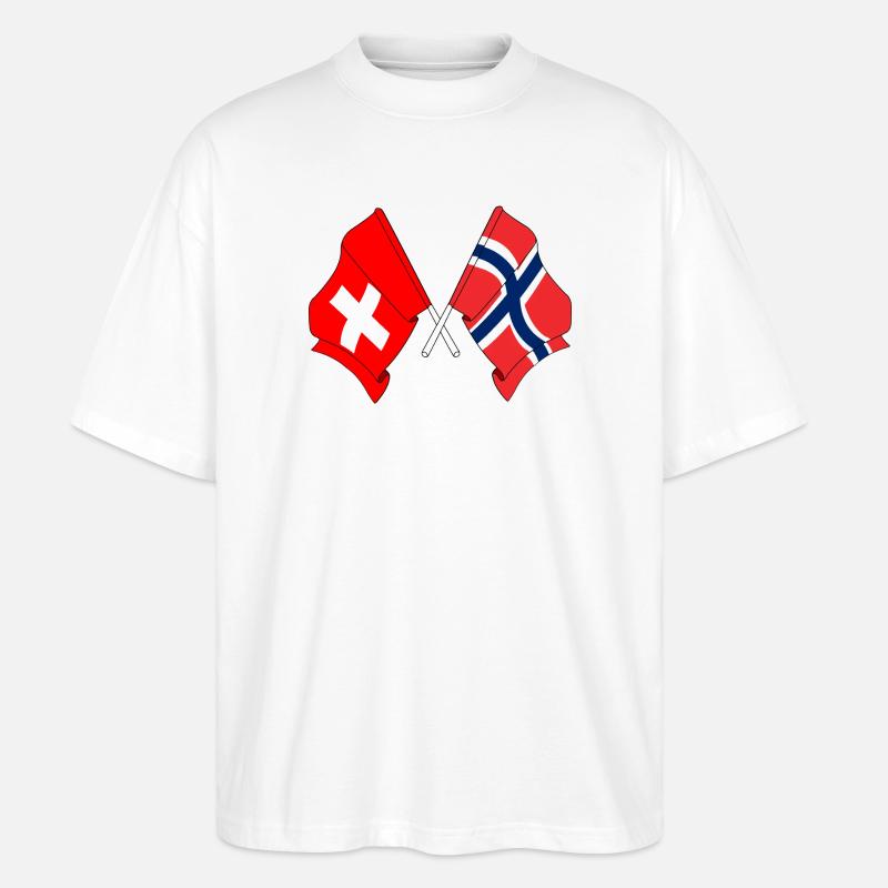 Drapeau de la Suisse et drapeau de la Norvège - T-shirt bio Blaster 2.0 coupe oversize Stanley/Stella Unisexe - blanc