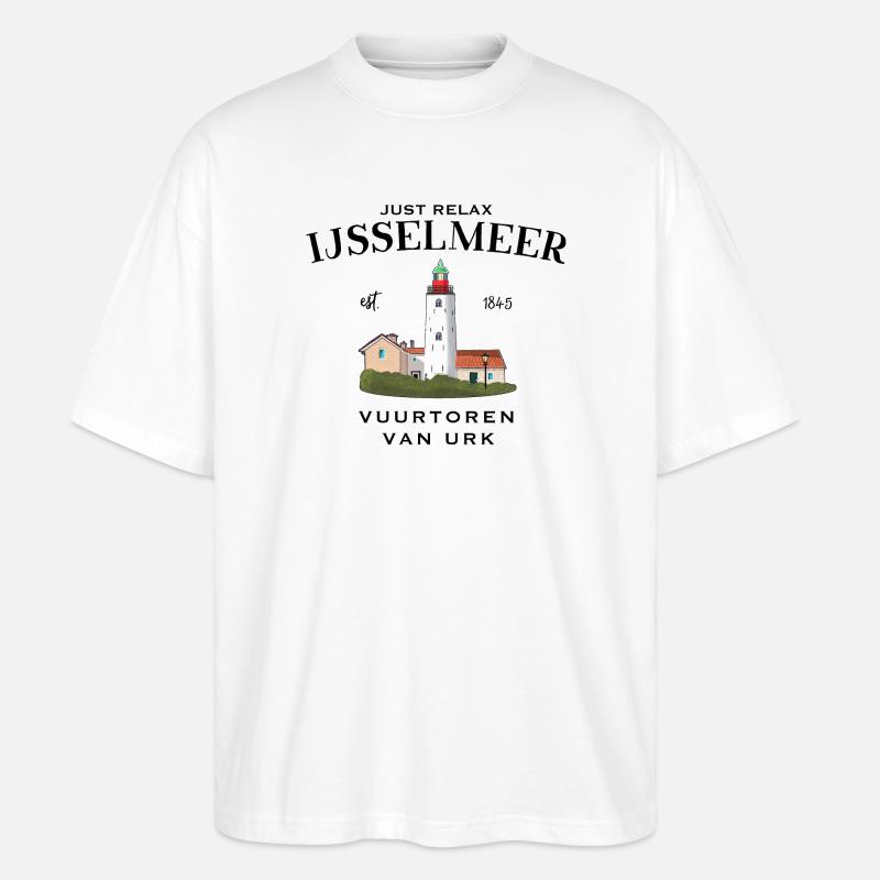 Phare d’Urk, IJsselmeer Pays-Bas, Dessin - T-shirt bio Blaster 2.0 coupe oversize Stanley/Stella Unisexe - blanc
