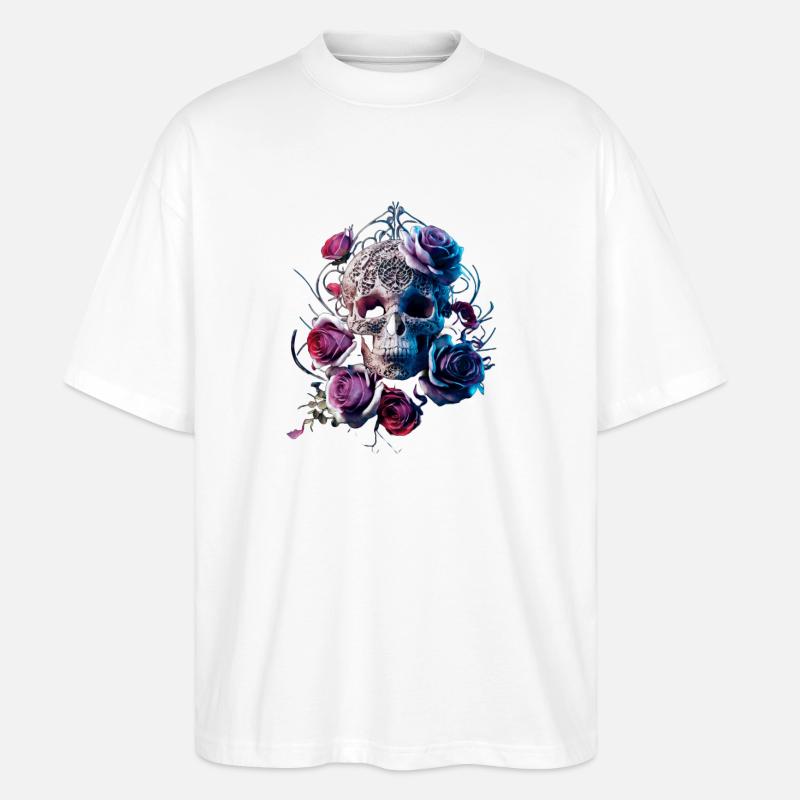 Skull and Roses - Stanley/Stella Oversized Unisex Bio T-Shirt Blaster 2.0 - Weiß