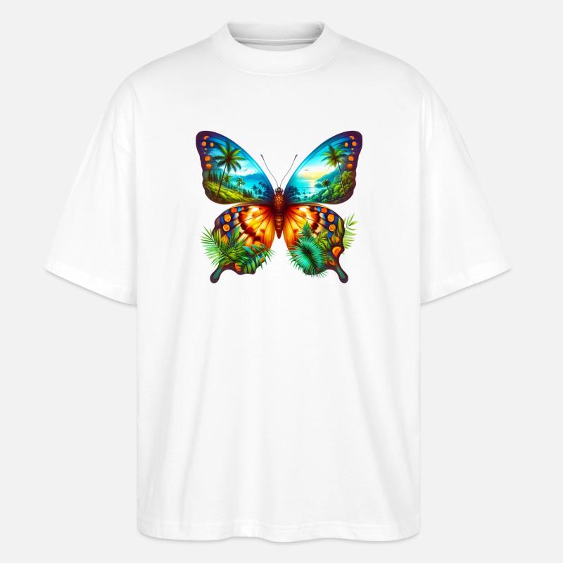 Schmetterling - Stanley/Stella Oversized Unisex Bio T-Shirt Blaster 2.0 - Weiß