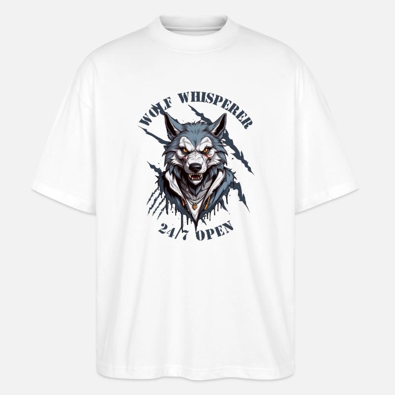 Wolf Flüsterer 24/7 Geöffnet - Stanley/Stella Oversized Unisex Bio T-Shirt Blaster 2.0 - Weiß