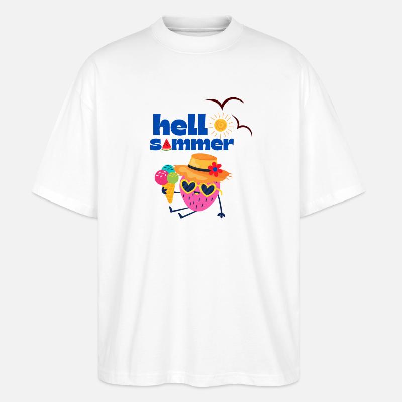 Sommerlicher Erdbeeren und Eis Cartoon - Stanley/Stella Oversized Unisex Bio T-Shirt Blaster 2.0 - Weiß