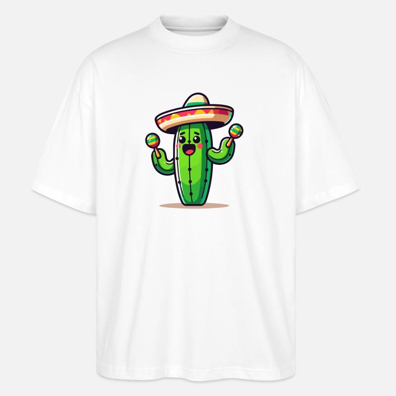 Fiesta-Kaktus: Der Saguaro-Shaker - Stanley/Stella Oversized Unisex Bio T-Shirt Blaster 2.0 - Weiß
