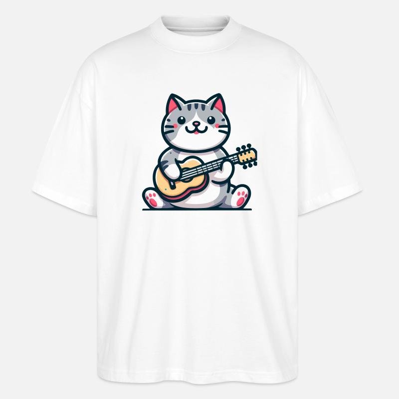 Die Gitarre klimpernde Katze - Stanley/Stella Oversized Unisex Bio T-Shirt Blaster 2.0 - Weiß