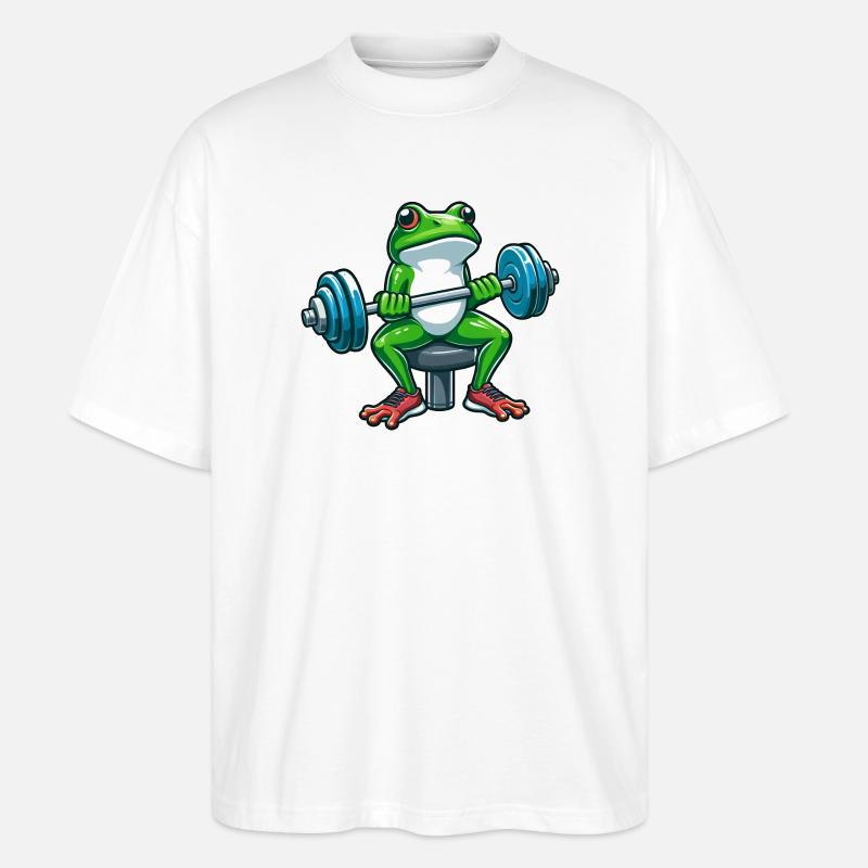 Starker Frosch Workout Hanteltraining - Stanley/Stella Oversized Unisex Bio T-Shirt Blaster 2.0 - Weiß