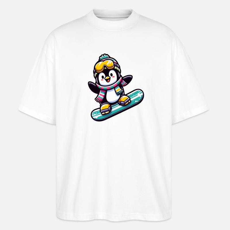 Snowboard Star: Der gleitende Pinguin - Stanley/Stella Oversized Unisex Bio T-Shirt Blaster 2.0 - Weiß
