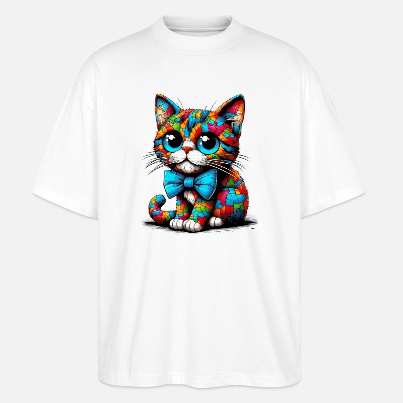 Katze mit Fliege - Stanley/Stella Oversized Unisex Bio T-Shirt Blaster 2.0 - Weiß