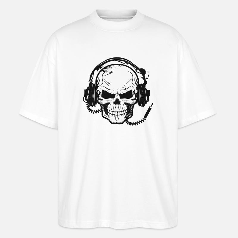 Schädel,Skull,Totenkopf mit Kopfhörer - Stanley/Stella Oversized Unisex Bio T-Shirt Blaster 2.0 - Weiß