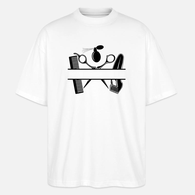 Coiffeurs attributs texte bannière - T-shirt bio Blaster 2.0 coupe oversize Stanley/Stella Unisexe - blanc