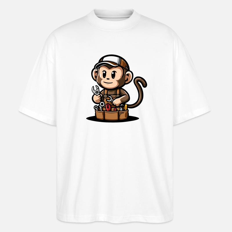 Praktischer Affen-Mechaniker - Stanley/Stella Oversized Unisex Bio T-Shirt Blaster 2.0 - Weiß