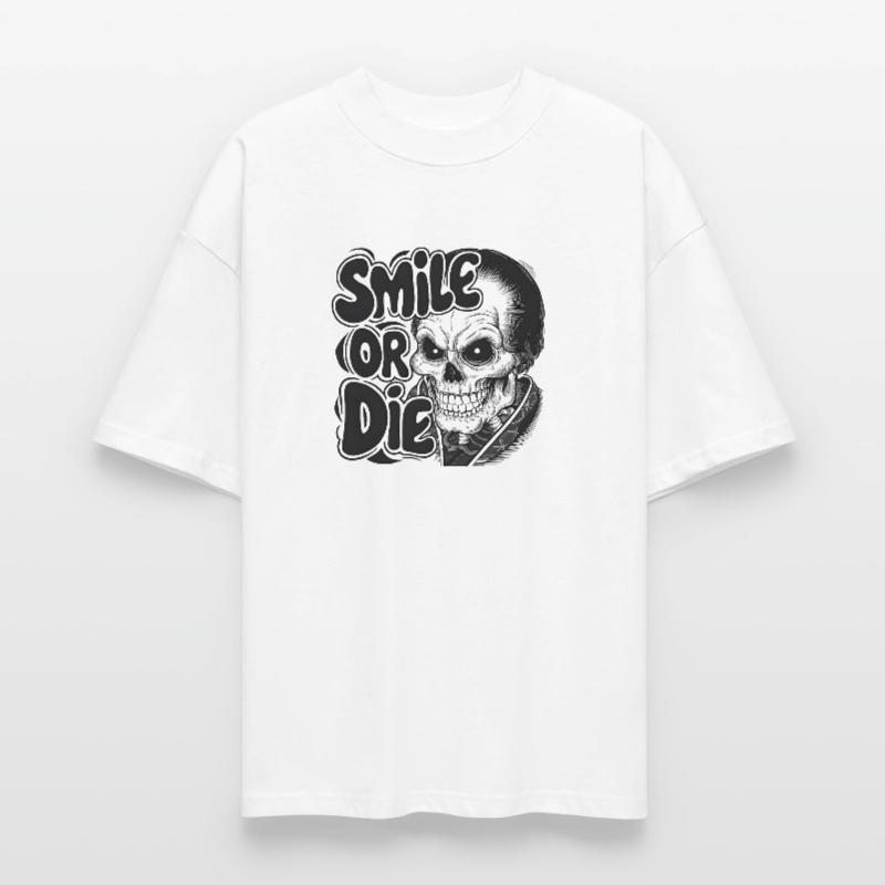 Vampirskelett mit Text Lächeln oder Sterben Stanley/Stella Oversized Unisex Bio T-Shirt Blaster 2.0