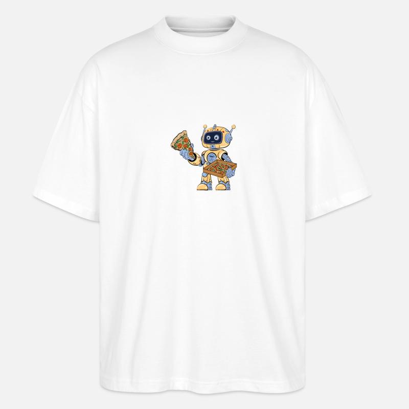 Robot eats pizza - Stanley/Stella Oversized Unisex Organic T-shirt Blaster 2.0 - white