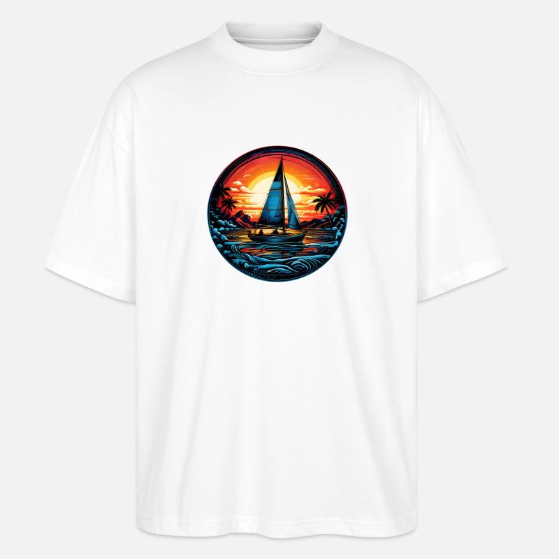 Sonnenuntergangs-Segelboot Neon - Stanley/Stella Oversized Unisex Bio T-Shirt Blaster 2.0 - Weiß