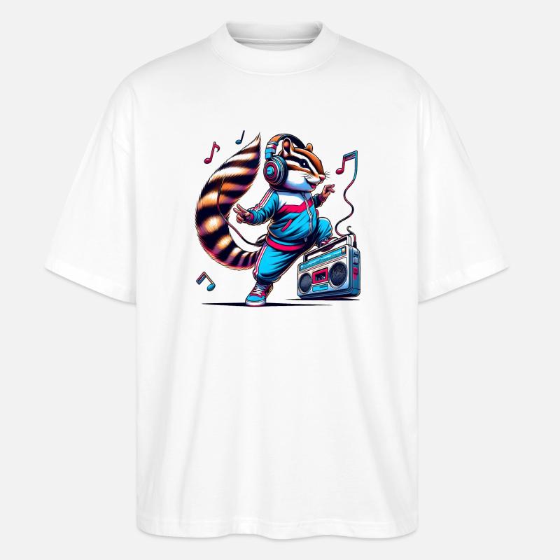 fröhliches Streifenhörnchen mit Kopfhörern - Stanley/Stella Oversized Unisex Bio T-Shirt Blaster 2.0 - Weiß