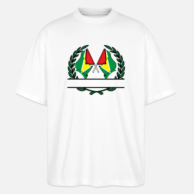 Drapeaux, bannière, couronne de laurier, Guyane - T-shirt bio Blaster 2.0 coupe oversize Stanley/Stella Unisexe - blanc