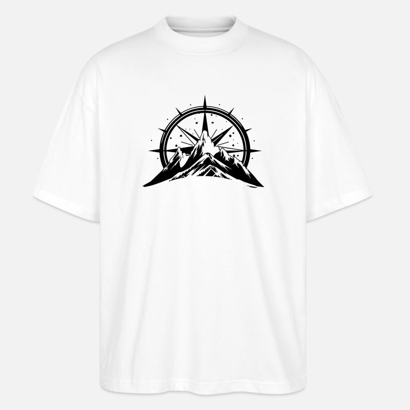 Compass With Mountain Silhouette - Stanley/Stella Oversized Unisex Bio T-Shirt Blaster 2.0 - Weiß