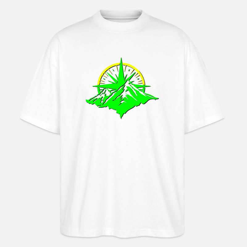 Compass With Mountain Silhouette - Stanley/Stella Oversized Unisex Bio T-Shirt Blaster 2.0 - Weiß