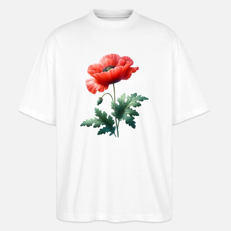 Unikkoaihe: Kirkkaan punainen unikko - Stanley/Stella Blaster 2.0 Unisex Oversized Luomu T-paita - valkoinen